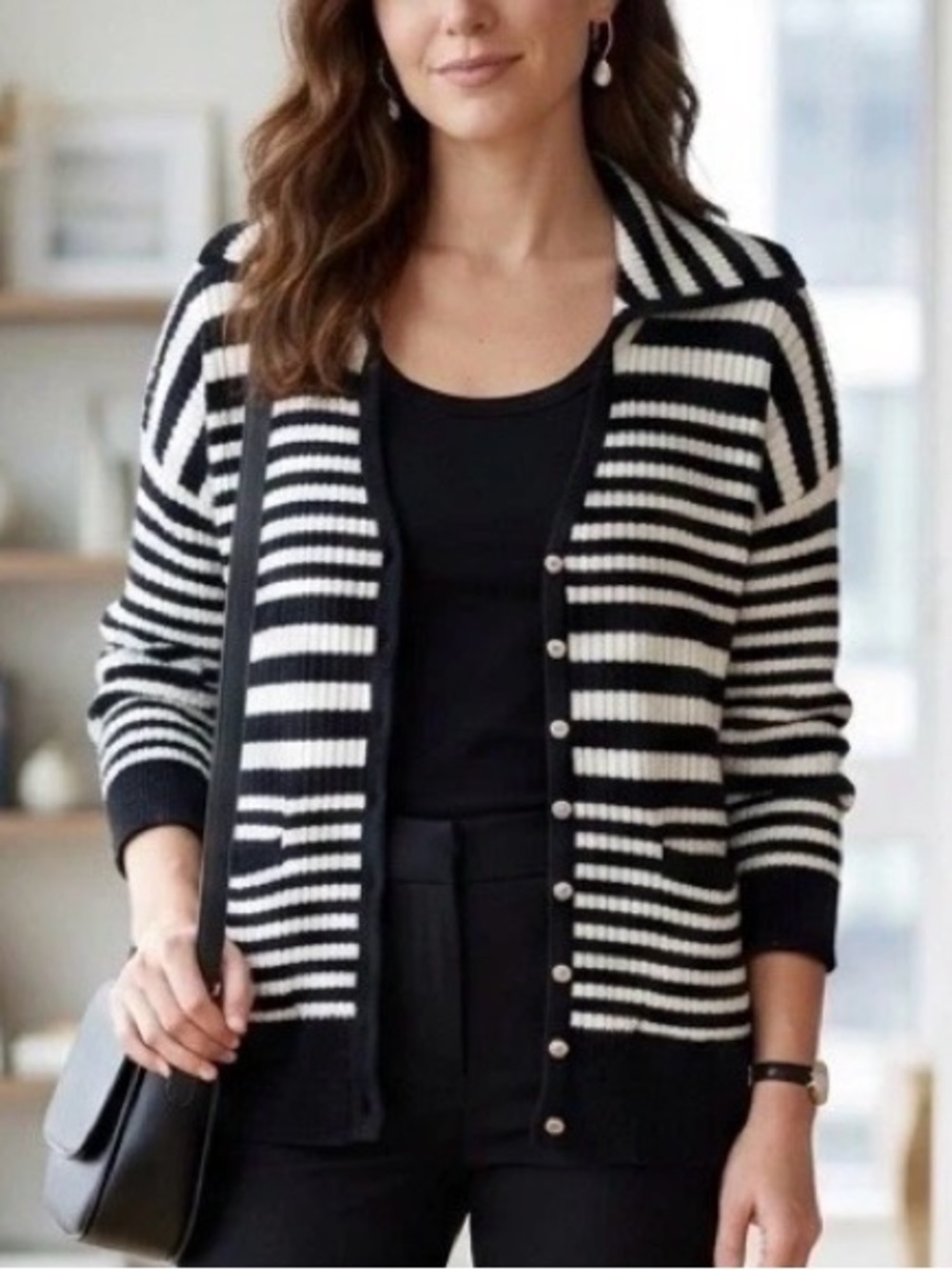 Bagatelle Cardigan Striped XL Black White Preppy Minimalist Corpcore Office